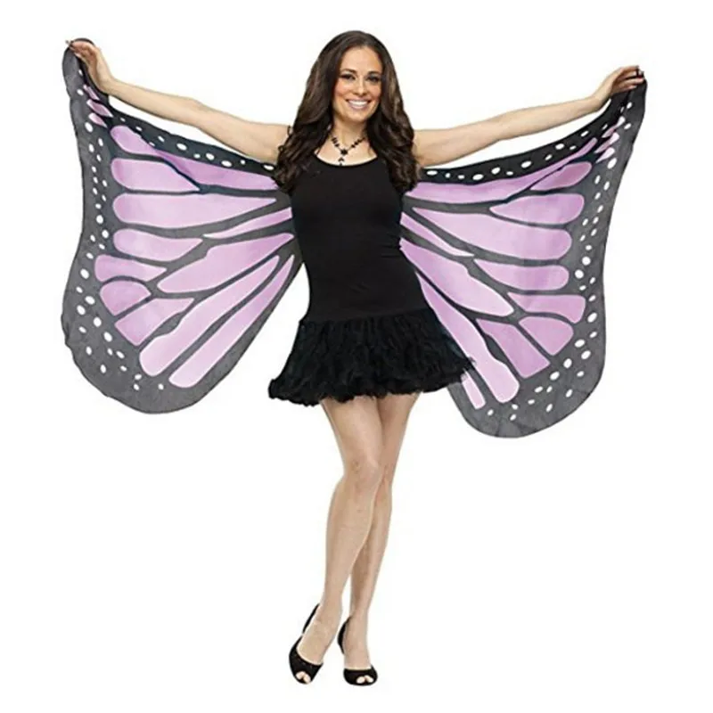 Colorful Print Butterfly Wings Soft Fabric Women Shawl Sunscreen Beachwear Poncho Rave Festival Dance Show Sexy Lady Shawls