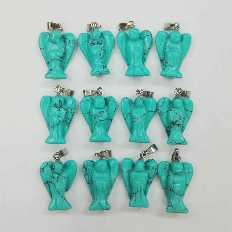 

Wholesale blue calaite stone charm carved Angel Pendants for Necklace making jewelry 24pcs/lot Free shipping