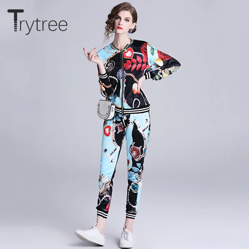 Женский комплект из двух предметов Trytree с принтом шелковистый топ на молнии o