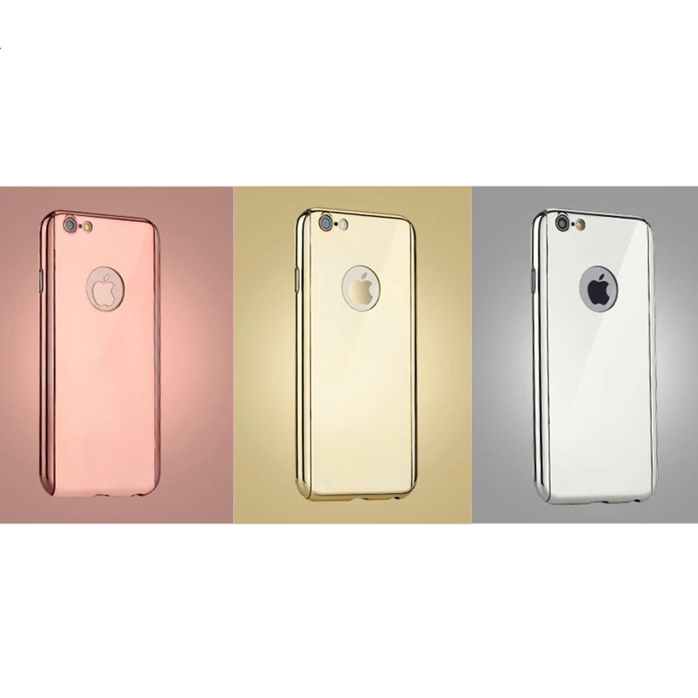 360 Full Body Protection Case for iPhone 6 6s 7 Plus X 5 5s SE Cover +Tempered Glass Rose Gold Luxury Mirror Eletroplate Coque |
