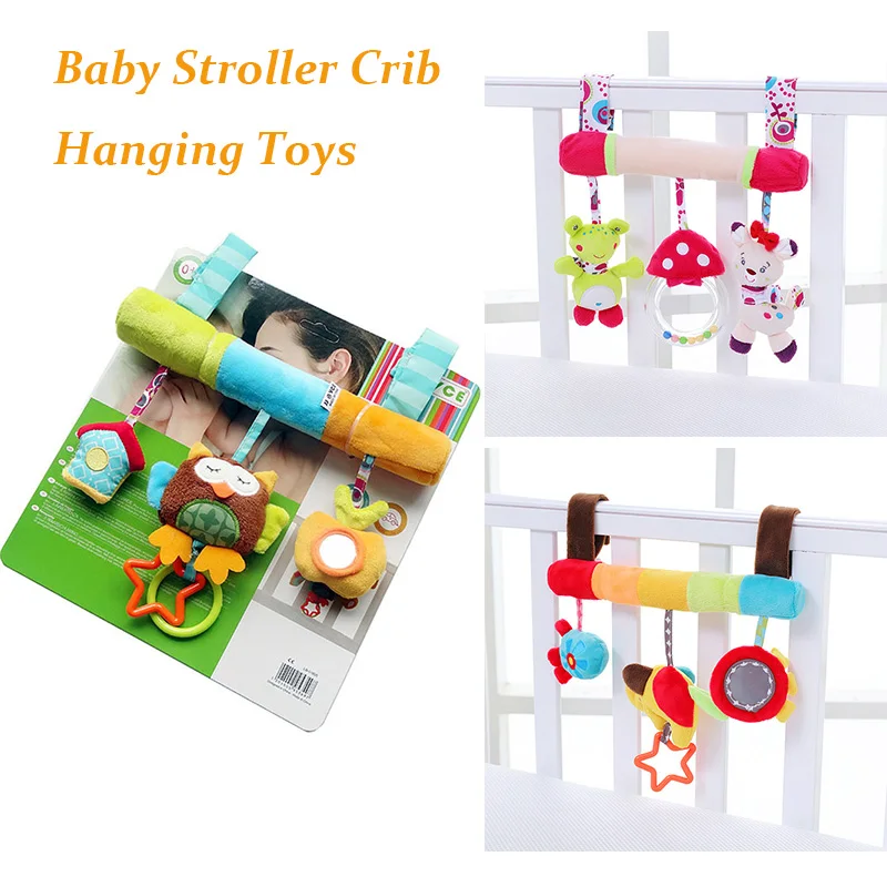 Baby stroller crib hanging plush toys cartoon animal baby hand grasp bell rattles toy
