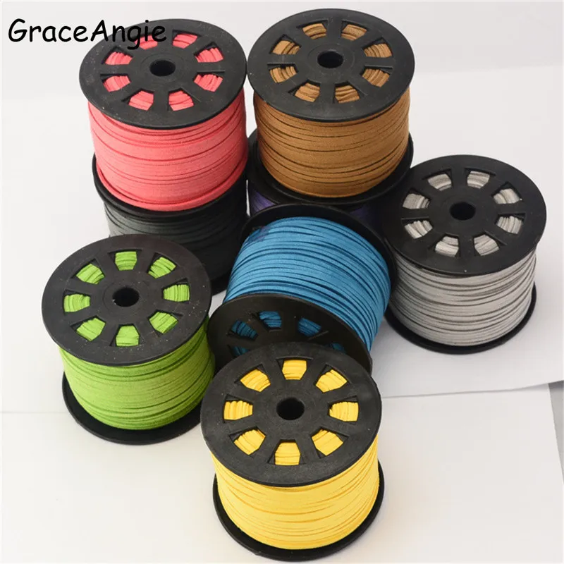 5Meter/Roll 2.6x1.5mm Flat Faux Suede Korean Velvet Leather Cord String Rope Lace Thread DIY Bracelet Necklace Jewelry Findings