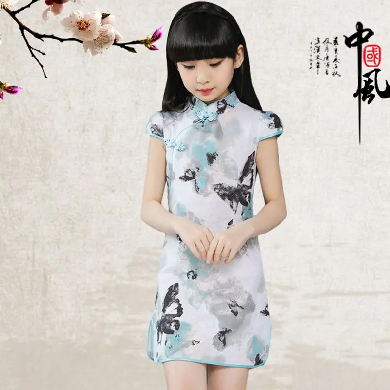 Для девочек Детская Cheongsam Китайский Ципао бальное платье Костюмы лето