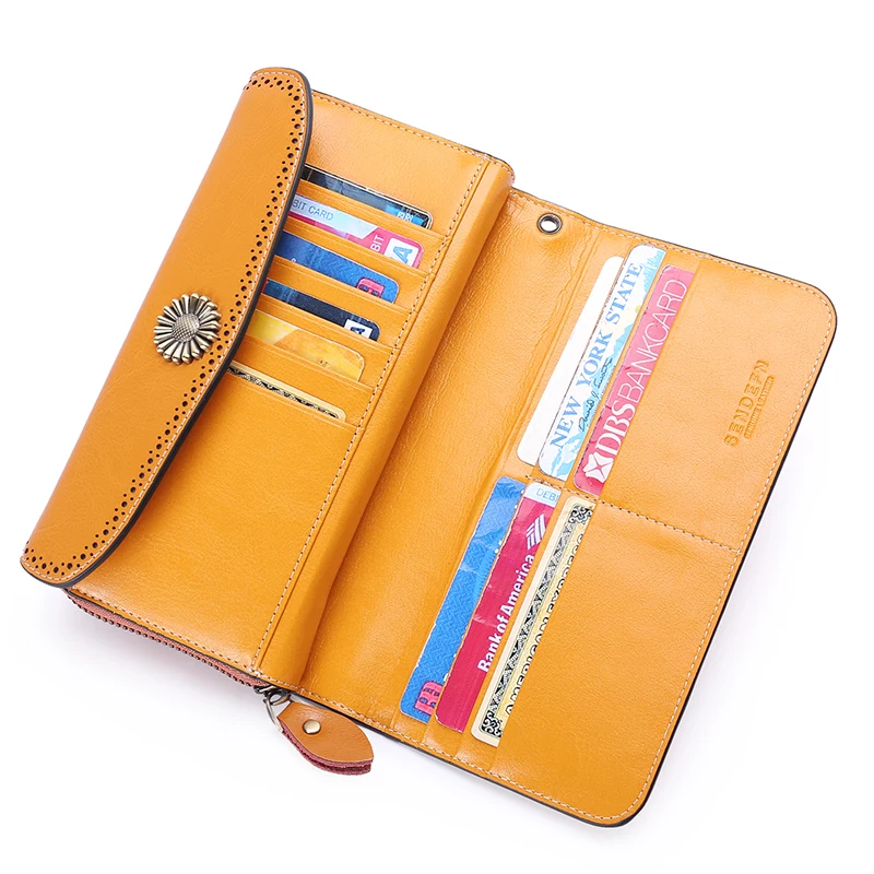 Women Genuine Leather Wallet Women's Clutch Bag Hasp Zipper Flower Design Long Purses Card Holder Coin Pocket Lady | Багаж и сумки