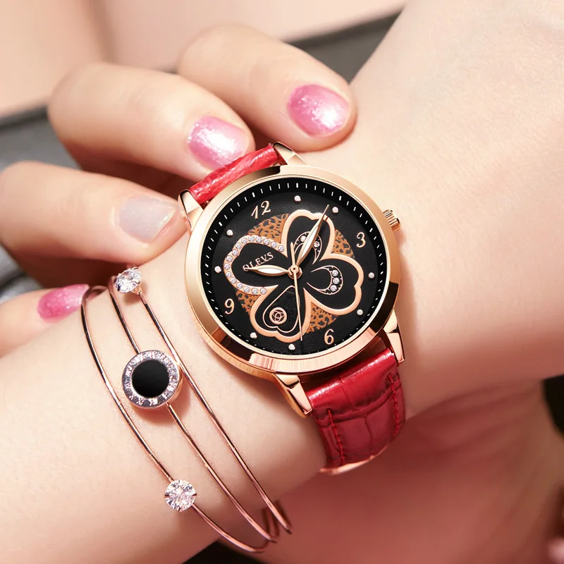 Женские кварцевые часы OLEVS из розового золота с кожаным ремешком 2018|wristwatch