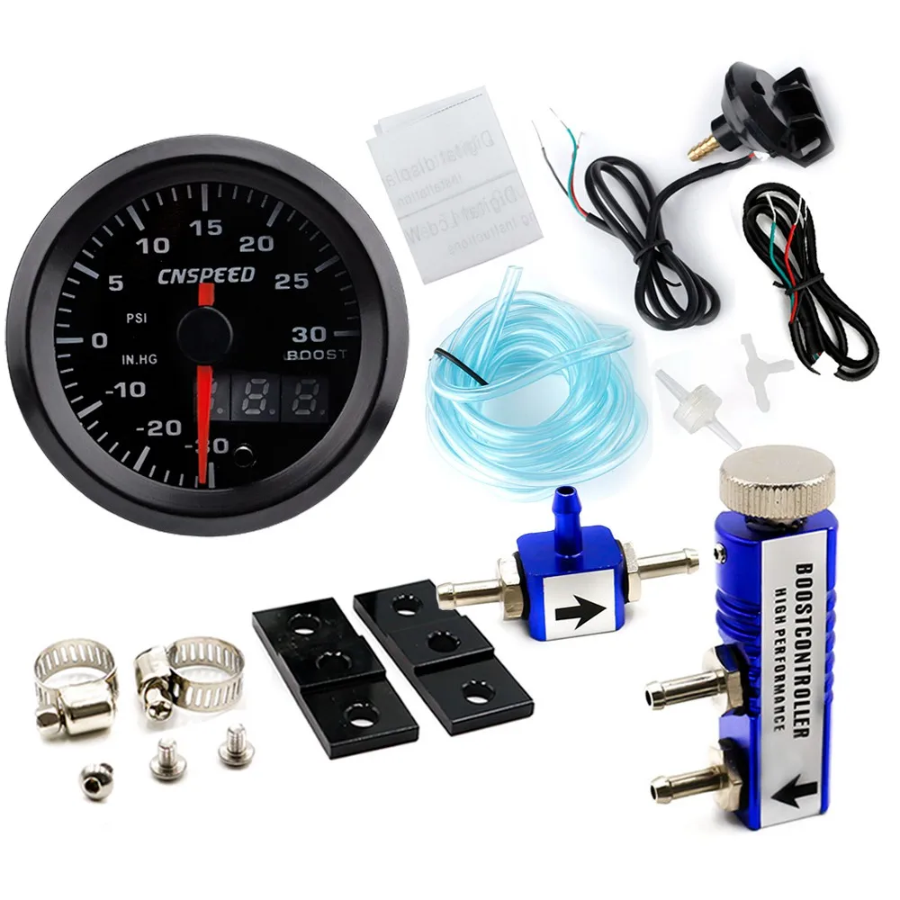 blue Controller " 52 мм 7 цветов светодиодный автомобильный турбо Boost Gauge PSI метр аналоговый цифровой DuaDisplay автомобильный измеритель с датчиком и регулируемым контроллером - Цвет: blue Controller