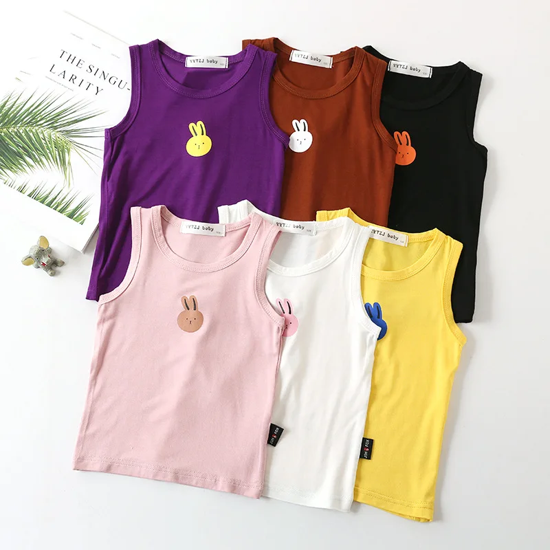Boys Girl Vest Undershirts Kids T-shirt Toddler Children Cotton Soft Tees Sleeveless Bunny Hi 2 3 4 5 6 7 8 9 Years | Мать и ребенок