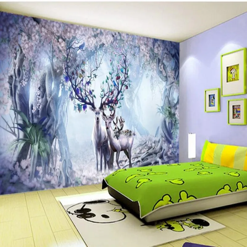 

wellyu Custom large fresco Nordic nostalgia elk TV bedroom sofa backdrop non - woven environmental wallpaper papel de parede
