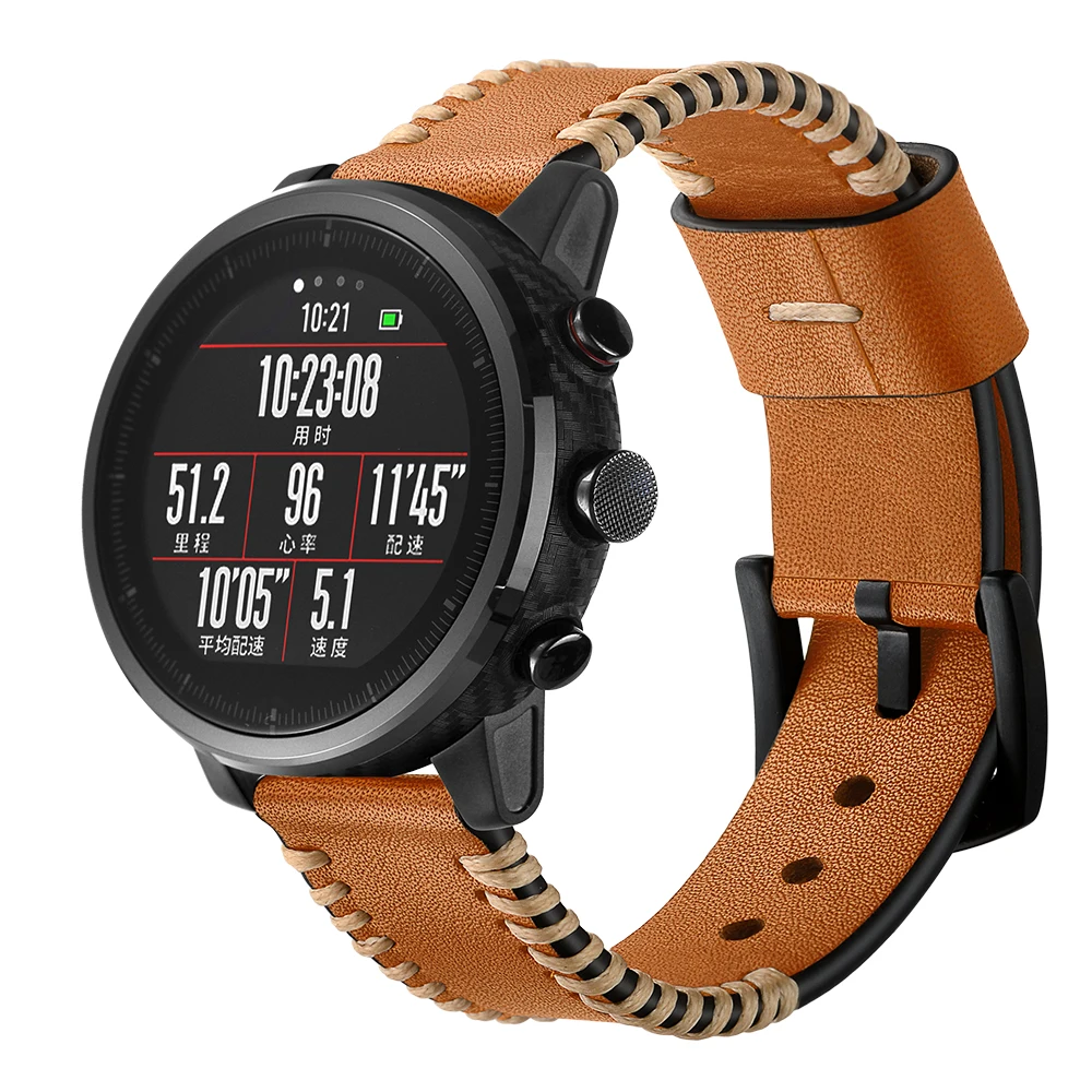 Leather Strap for Xiaomi Huami Amazfit PACE Stratos Smart Watch Bracelet Band Genuine Belt 22mm | Электроника