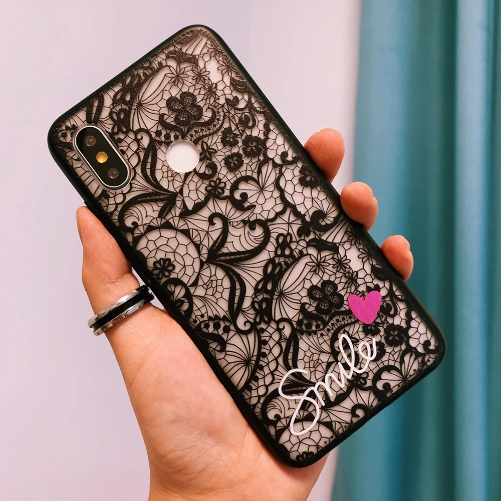 Black Матовый Мягкий силиконовый чехол с кружевным цветочным узором для Xiaomi mi 8 SE A1 A2 Lite Red mi Note 5 3 6 7 6A Pro S2 Pocophone F1 Coque - Цвет: Black
