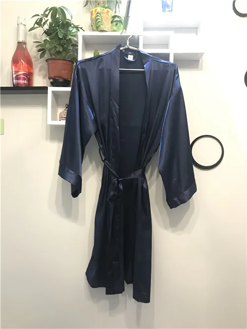 big sleeve-dark blue 4 шт. в партии, вышивка, логотип, свадебная девичник, вечерние подарки, шелковое атласное кимоно, свадебная одежда для невесты - Цвет: big sleeve-dark blue