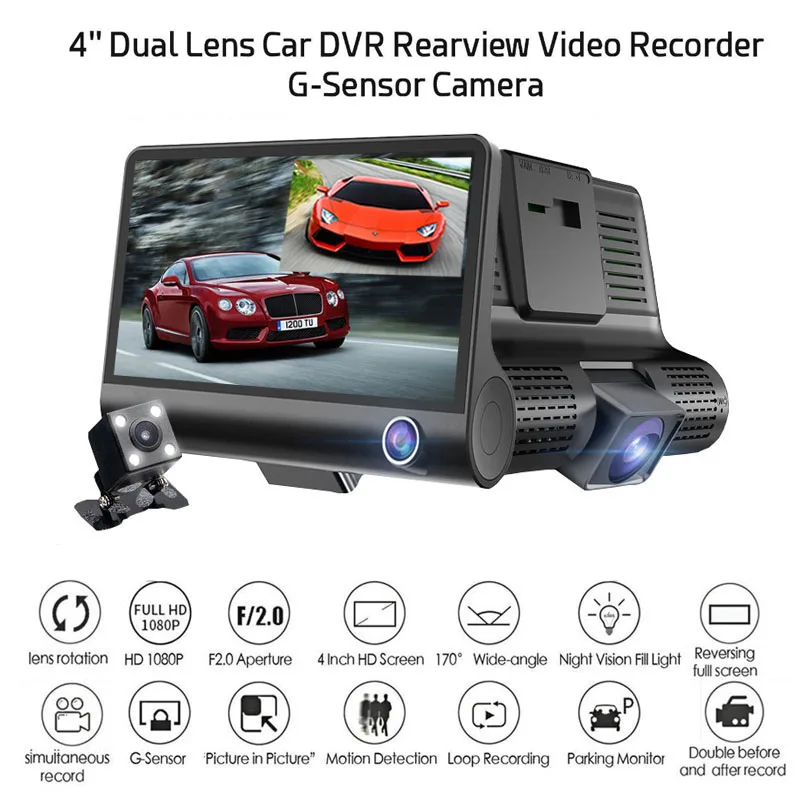 Автомобильный видеорегистратор с двумя объективами HD 1080P 4 0 дюйма ЖК экран ночное