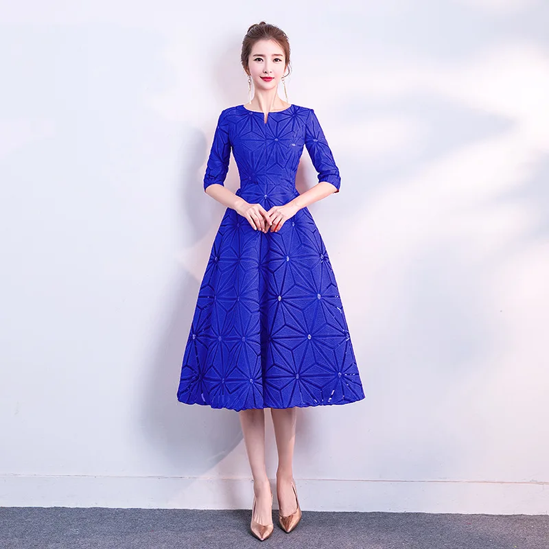Royal Blue Ruthshen/ Новое поступление, платья для выпускного вечера длиной до колена, с круглым вырезом, а-силуэт, вечерние коктейльные платья, с поясом, недорогое платье для выпускного - Цвет: Royal Blue