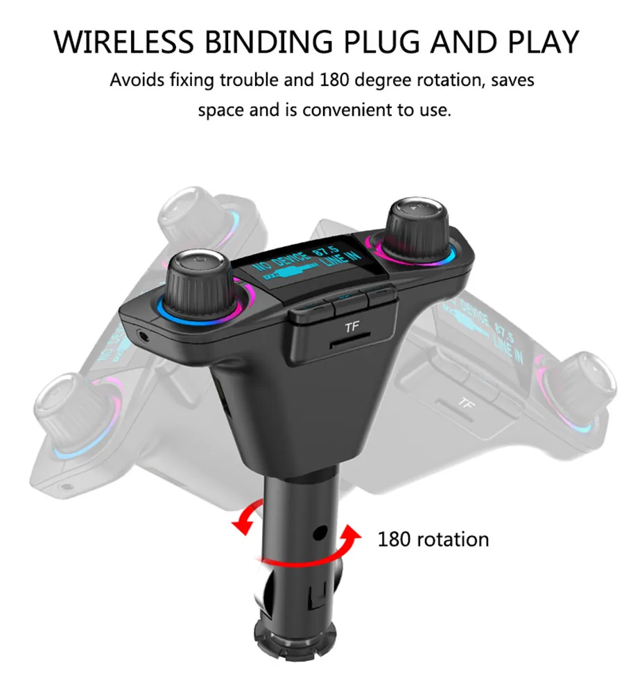 Двухголовый Автомобильный Bluetooth MP3 Дисплей с двойной ручкой большой экран дисплей Беспроводное зарядное устройство двойной fm-передатчик автомобиля BT06