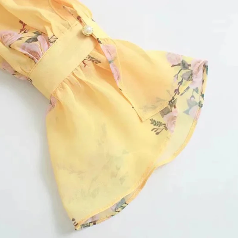 Элегантное женское желтое платье с оборками 2019 летние модные женские шифоновые