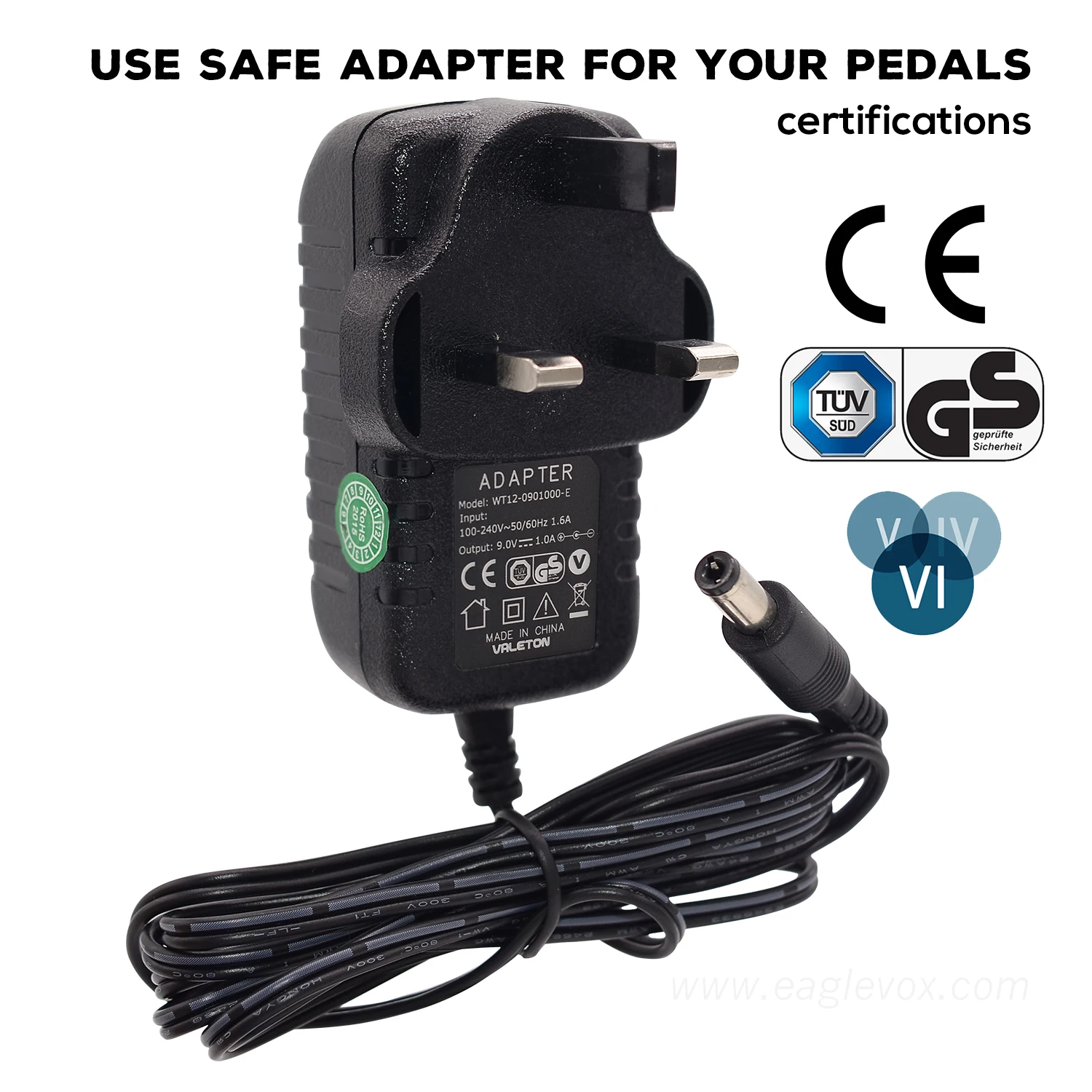 Безопасность 9 вольт Ac адаптеры питания Великобритания Plug для гитары педаль