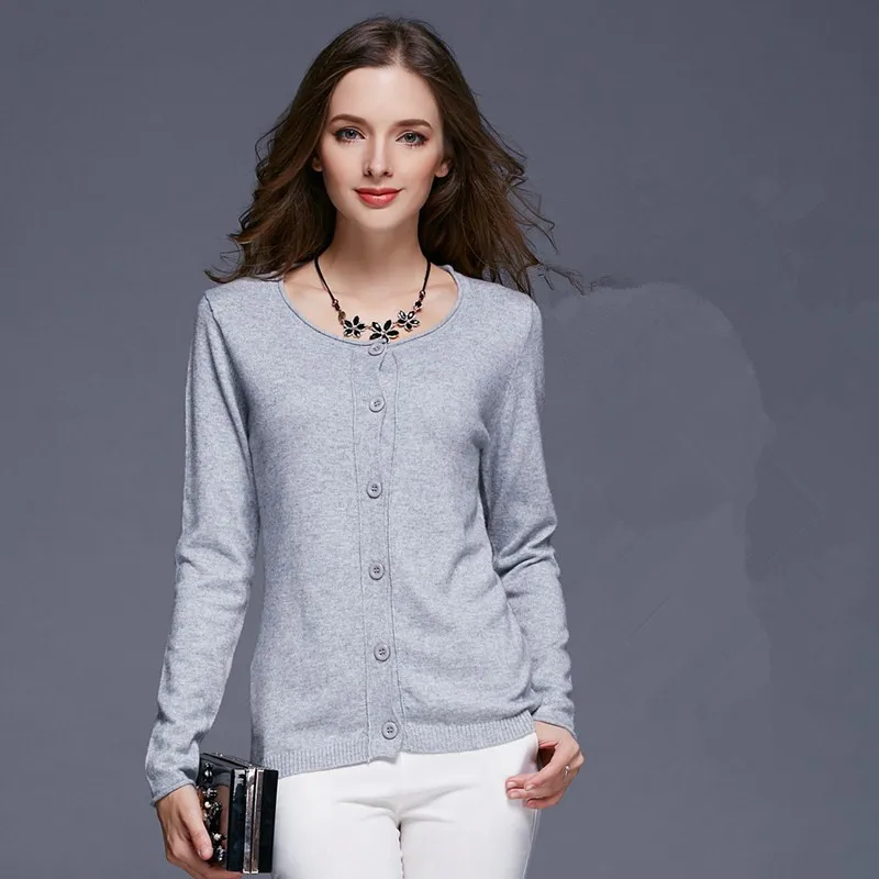 Бесплатная доставка 2016 Новый кашемировый кардиган свитер с круглым вырезом