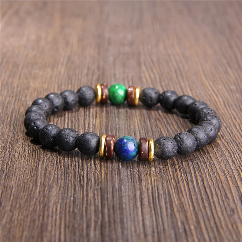 Мужской браслет из натуральной чакры камень вулканической лавы деревянных бусин