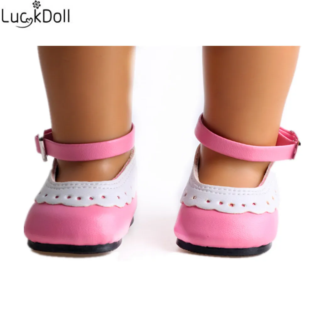 LUCKDOLL/синие розовые кожаные туфли подходят для 18 дюймов американский и 43 см