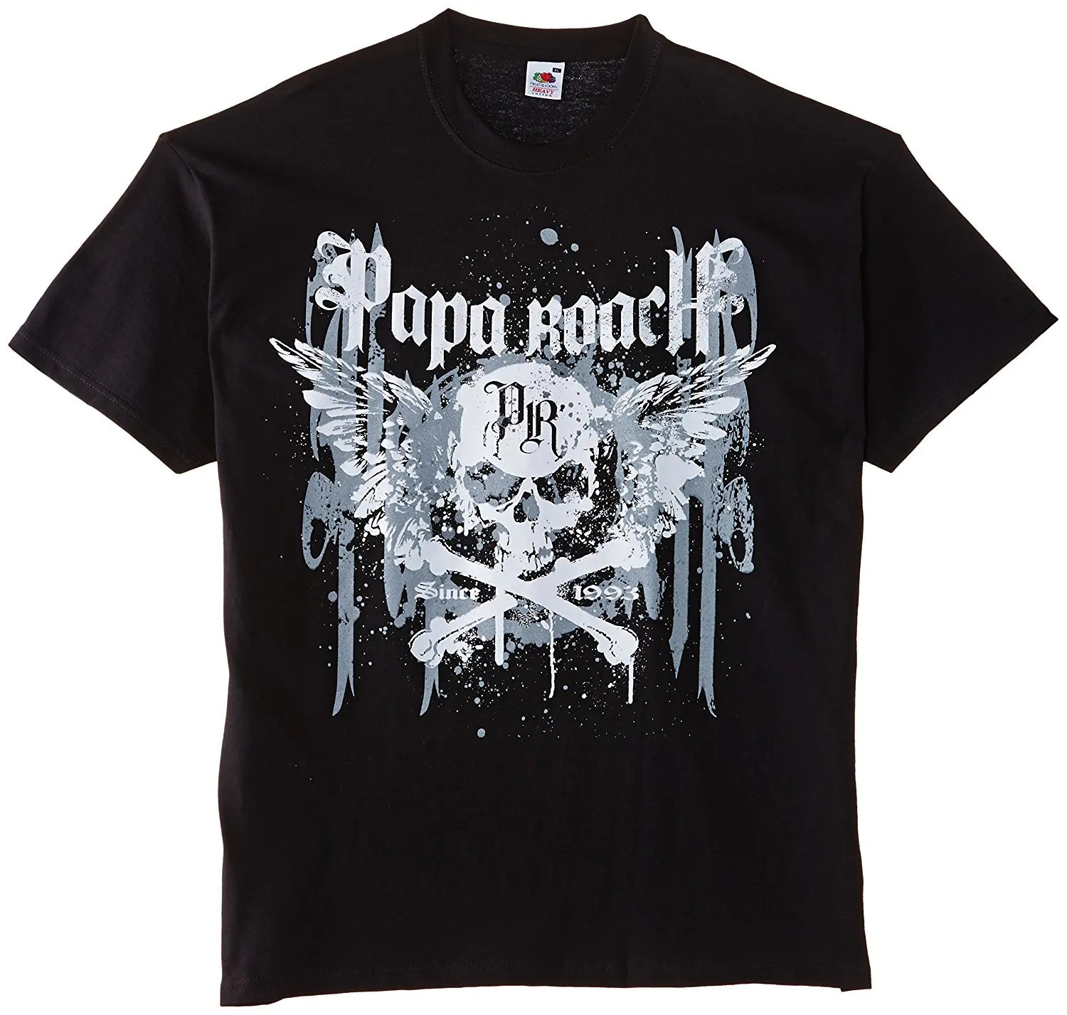Черный Мужская черная футболка с логотипом Papa Roach Crossbones Drips Band, Мужская черная хлопковая футболка с коротким рукавом в стиле хип-хоп с принтом - Цвет: Черный