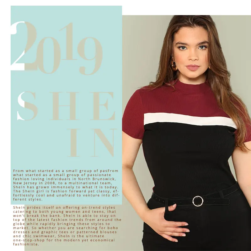 SHEIN Облегающий Многоцветный Топ В Рубчик Летние Топы С Коротким Рукавом