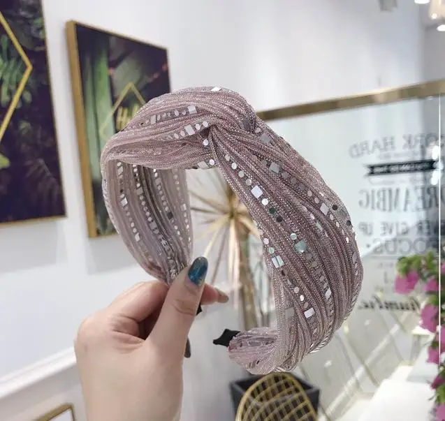 

2019 Summer New Fashion Hairbands Shining Sequins Lace Wind Hair Bands Knotted Headbands Trendy Hair Accessories Wholesale Gifts