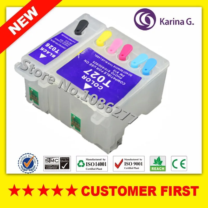 2 шт. для T027 T026 совместимый многоразовый картридж Epson STYLUS PHOTO 810 820 830 830U 925 935 с чипами