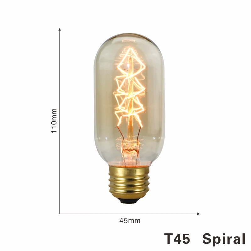 T45 Spiral E27 40W LARZI Ретро Винтаж светодиодный спираль лампа накаливания светильник лампочка 2200K 4W 40W 220V затемнения Эдисон лампы C35 T10 T45 A19 A60 ST64 G80 G95 G125 - Цвет: T45 Spiral E27 40W