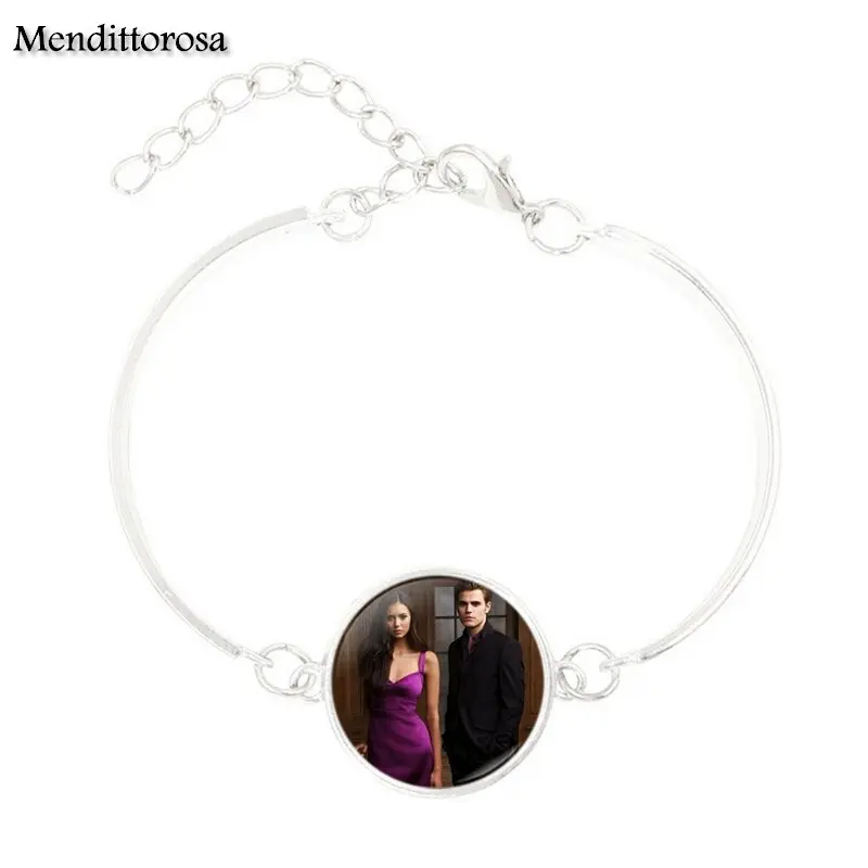 Mendittorosa Vampire Diaries Glass Cabochon Jewelry With Silver Plated Statement Bracelet Bangle For Women Wedding Gift | Украшения и