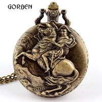 antique emperor napoleon pocket watch ride horse bronze quartz pocket fob watches necklace pendant men gift relogio de bolso new