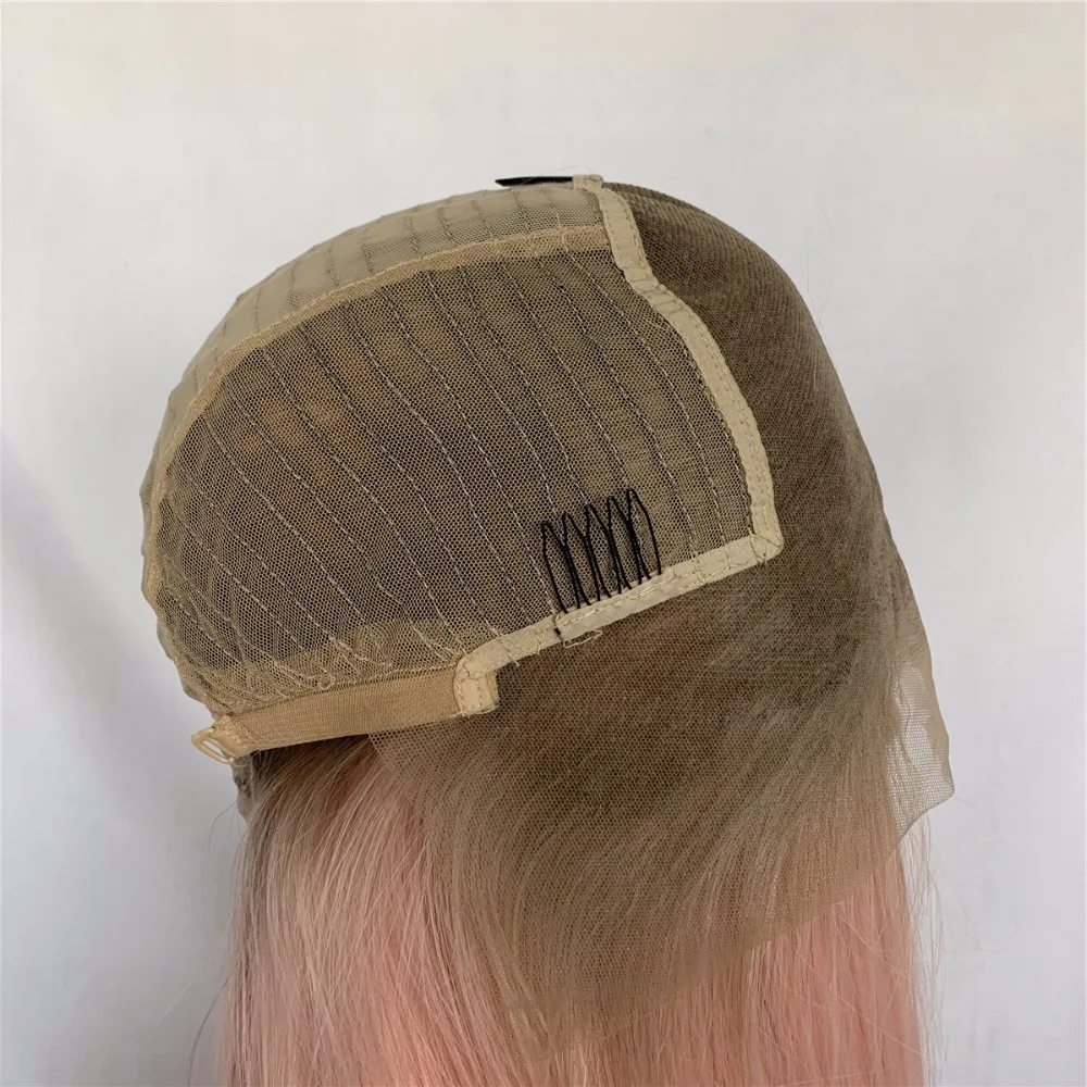 FANXITON длинные прямые розовый парик 13X6 синтетические волосы на кружеве 130
