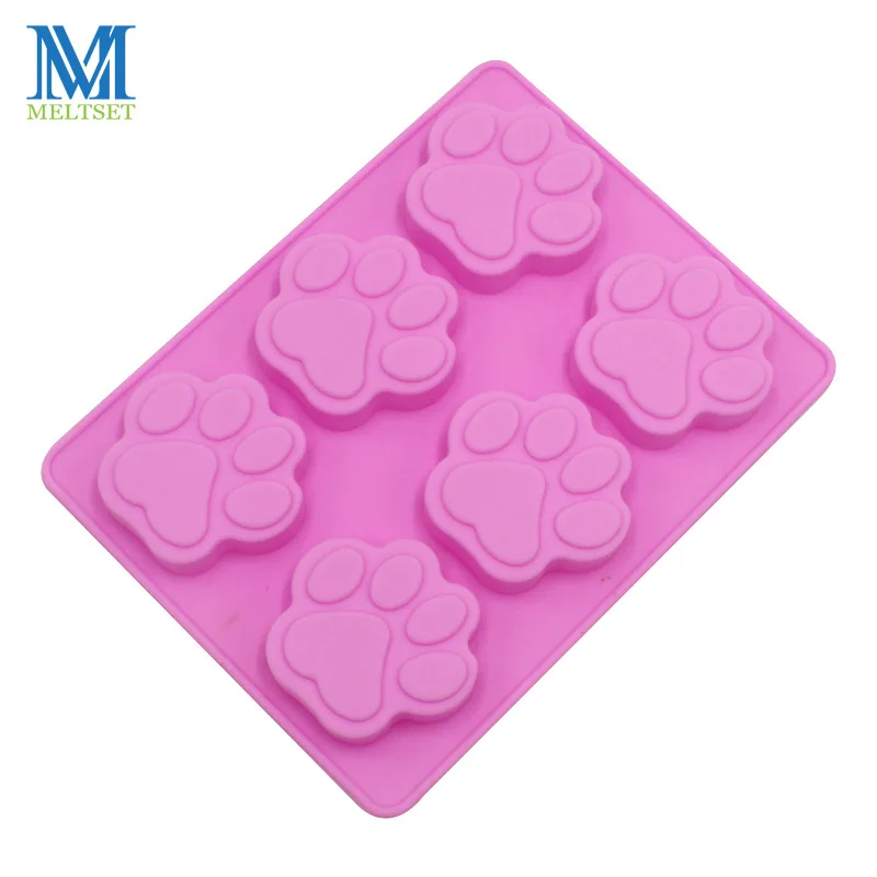 

6 Grids Dog Cat Paws Shape Silicone Cake Mold Kitchen DIY Bakeware Fandont Cake Handmade Soap Molds