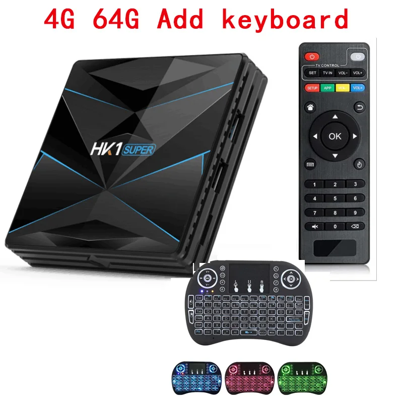 4G 64G Add Keyboard HK1 супер Android 9,0 Smart tv BOX Google Assistant 4G 64G RK3318 4K 3D Utral HD tv Wifi Play Store Бесплатные приложения быстрая телеприставка - Цвет: 4G 64G Add Keyboard