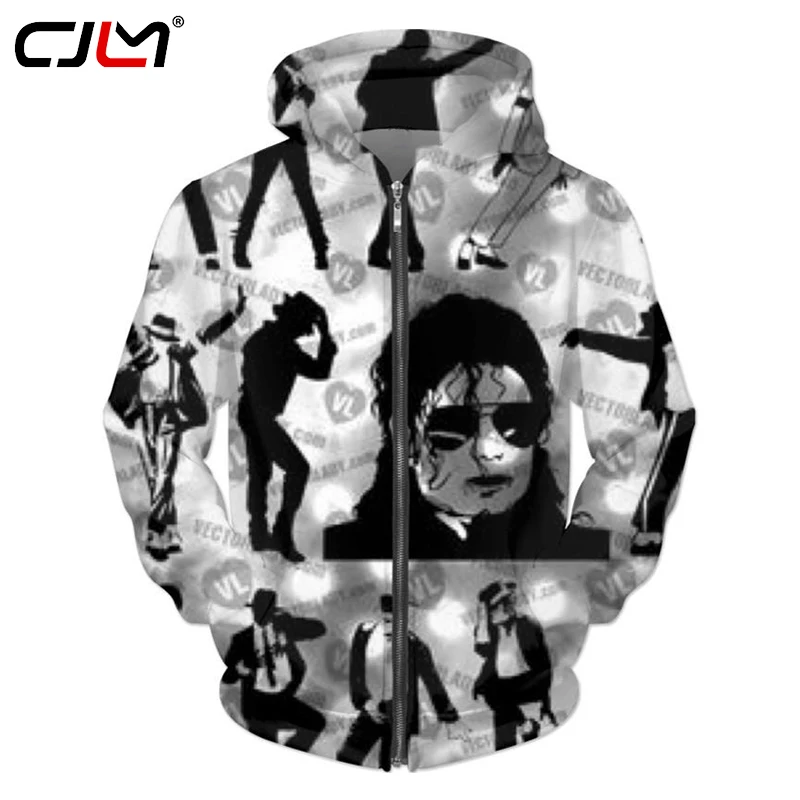 Cjlm молния Толстовки Для мужчин модный принт Майкл Джексон 3D Толстовка с