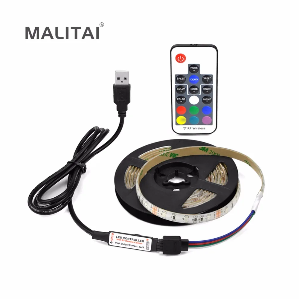 2835 RGB Светодиодная лента Водонепроницаемая DC 5 В USB светодиодный светильник лента гибкая лента 50 см 1 м 2 м 3 м 4 м 5 м с пультом дистанционного управления для ПК ТВ ПОДСВЕТКА