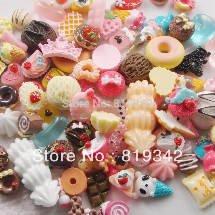 

100pcs/lot 15-25 mm Mix Styles Colors Flat back Resin Dessert Cabochons Jewelry findings / Mobile phone DIY Accessory