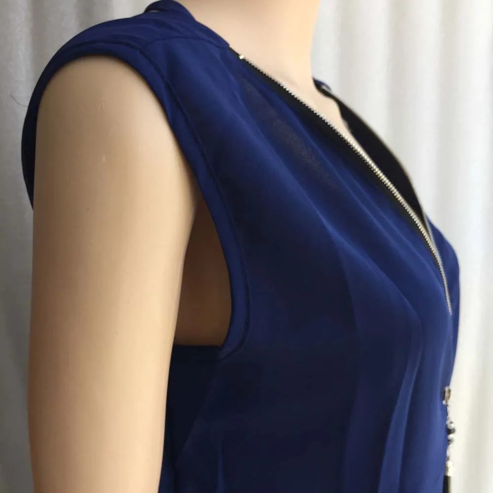 Женская шифоновая майка на молнии с глубоким V образным вырезом и открытой