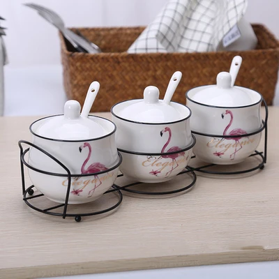 Фламинго солнце цветок утренняя тема сахарница домашняя кухня Ceramica для соли и специй горшок банки ложки - Цвет: Design 2