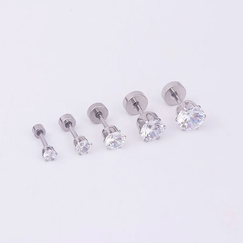 silver Sellsets микс 5 шт. 3/4/5/6/7 мм с украшением в виде кристаллов Циркон Поддельные уха Вилки Титан анодированный Нержавеющая сталь пирсинг уха Модные серьги-гвоздики - Окраска металла: silver