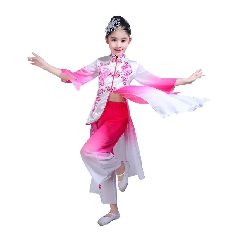 

Girl Modern Yangko Dance Costume Classical Fan Dance Clothes Blue Rose Red Chinese Folk Dancing Costumes Stage Wear Show Outfits
