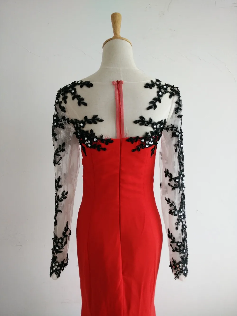 Длинные рукава черные кружевные красные вечерние платья 2015 длина до пола с