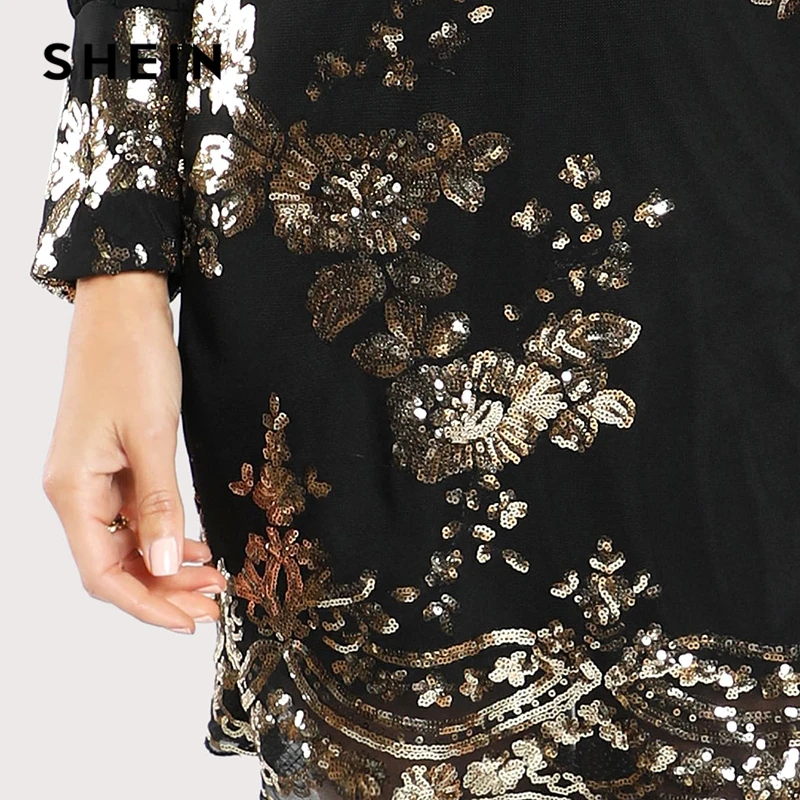 SHEIN Модное Платье Женское Осеннее Черное Элегантное С V Образным Вырезом И