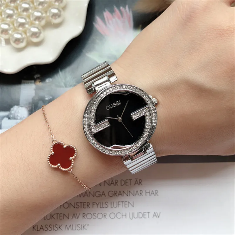 

Cussi Luxury Brand Women's Watch Silver Rhinestone Unique Design Ladies Bracelet Watches Casual Quartz Wristwatches reloj mujer