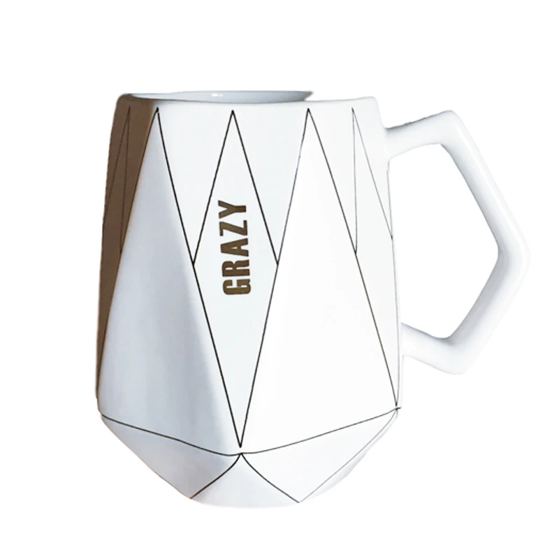 Nordic Ceramic Water Cup Simple Office Dormitory Personality Angle Geometry Line Creative Mark with spoon | Дом и сад