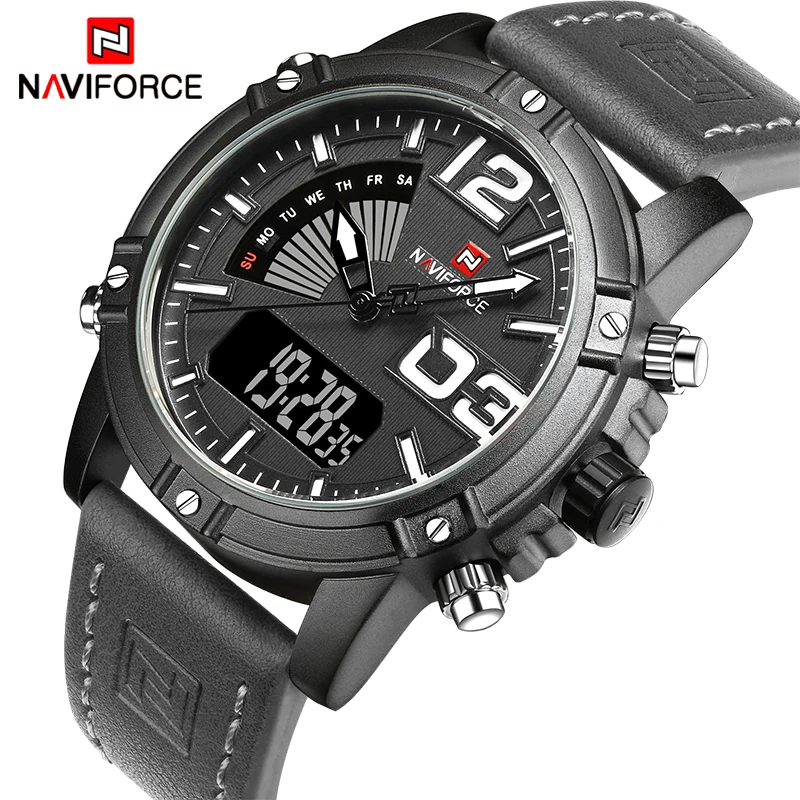 Часы наручные NAVIFORCE Мужские кварцевые цифровые брендовые Роскошные спортивные