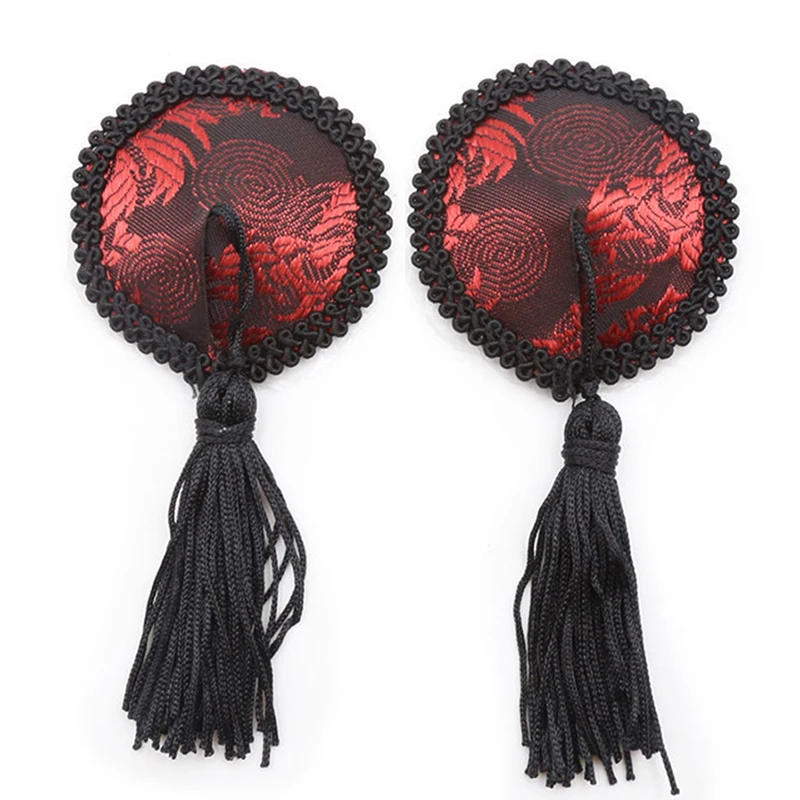 

Women Reusable Nipple Cover Sexy Tassels Pasties Round Tepel Cover Sticker Self Adhesive Breast Petals Sticky Bra Accessories