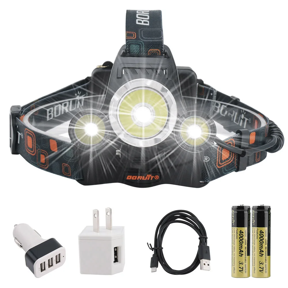 BORUiT RJ-3000 XM-L2 R5 светодиодный налобный фонарь 18650 Батарея USB Зарядное устройство фар 4-режиме Водонепроницаемый Головной фонарь Кемпинг Рыбалка фонарик - Испускаемый цвет: C