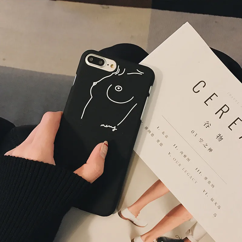 fashion black\wine red Half pack Phone Cases for IPhone 6 6s 7 8 plus X XS Interest funny Sexy line Frosted Cover pc hard Fundas |