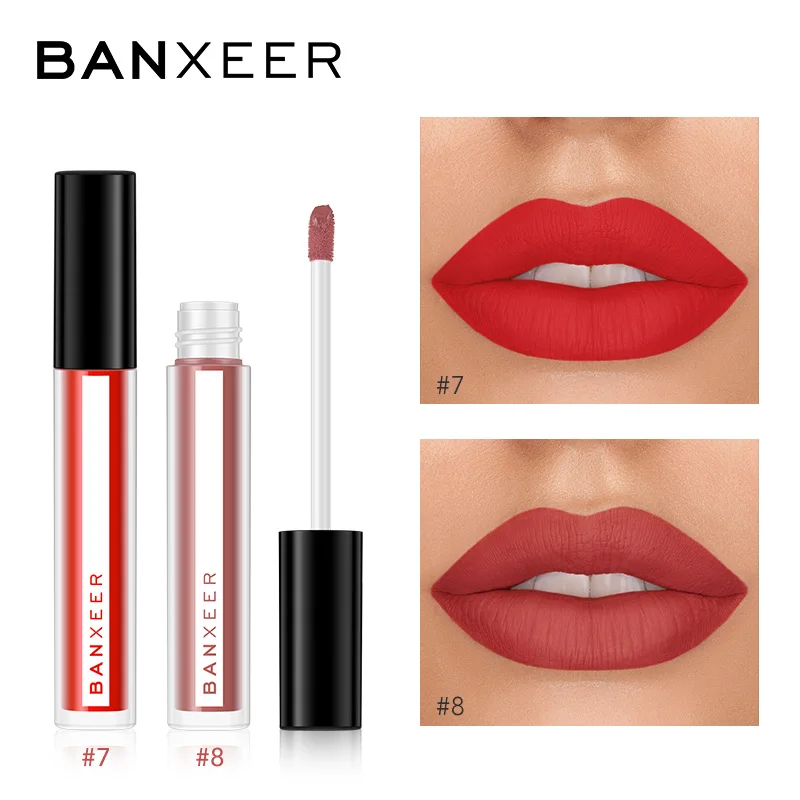 No.7 and No.8 BANXEER 2pcs Lipgloss Set Liquid Lipstick Matte Lip Gloss Waterproof Long Lasting Lips Makeup Set 8 Colors High Pigment Cosmetic - Цвет: No.7 and No.8
