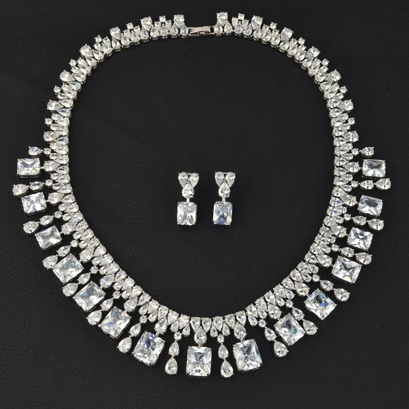 Серьги-колье с фианитом большие блестящие белые красные зеленые синие набор